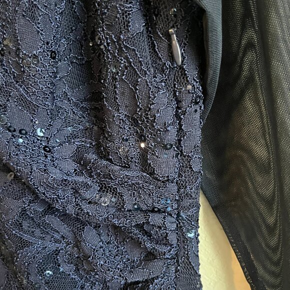 Lauren Ralph Lauren Evening Maxi Dress Women 12P Navy Lace Sequin Formal Luxury - Picture 5 of 8